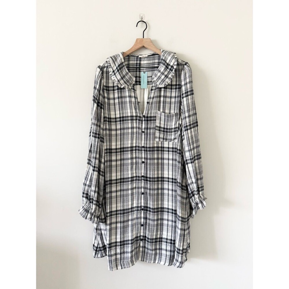 NWT Pilcro Anthropologie Keira Long Sleeve Black & White Plaid Shirt Dress - 2X - Picture 3 of 9